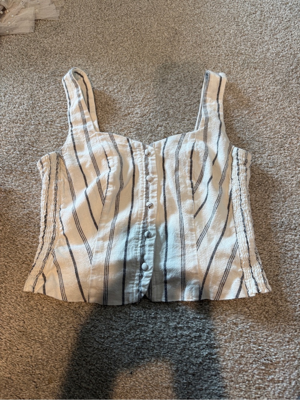 Striped Button-Front White Cropped Tank Top 100% Cotton Lining